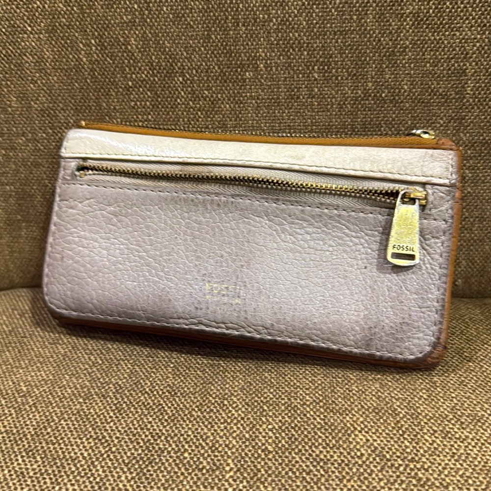 Fossil Brown Leather Travel Wallet Organizer Zip As Is